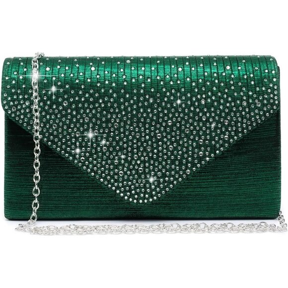⚡Women's Magnetic Closure Chain Strap Crossbody Envelope Green Clutch Handbag - Picture 1 of 6